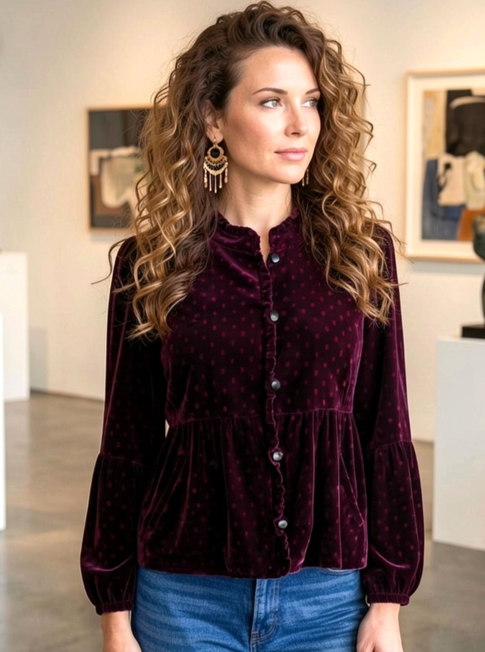 Anthropologie Elevenses velvet vintage look plum jacket blouse boho Size 6